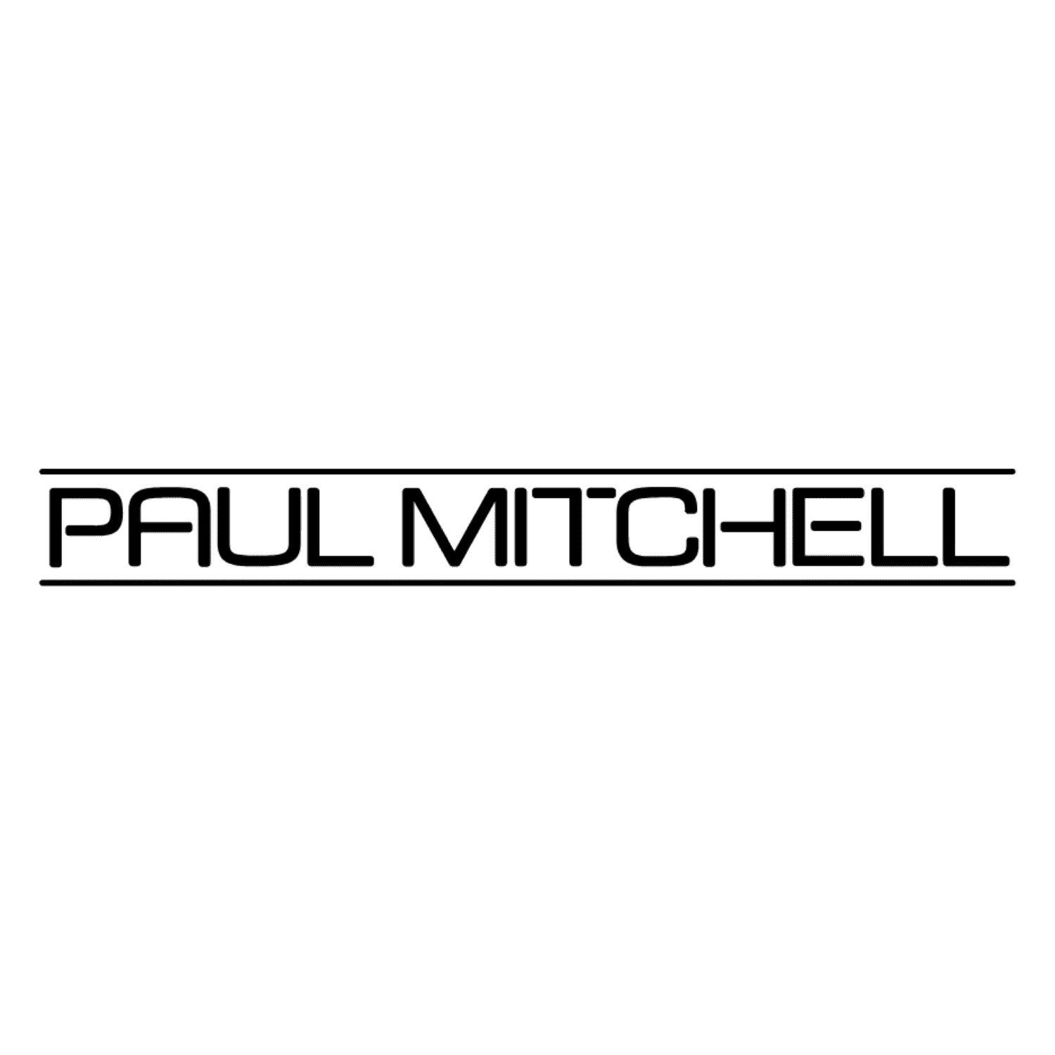Paul Mitchell logo in black text with lines above and below the name.